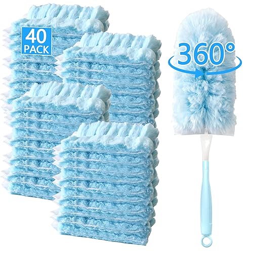 WAWINY 40 Pack Duster Refills Kit Disposable for Swiffer Duster Handle,360° Deep Cleaner Heavy Duty Replacement with 1 Handle,for Home, Blinds, Car