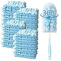 WAWINY 40 Pack Duster Refills Kit Disposable for Swiffer Duster Handle,360° Deep Cleaner Heavy Duty Replacement with 1 Handle,for Home, Blinds, Car