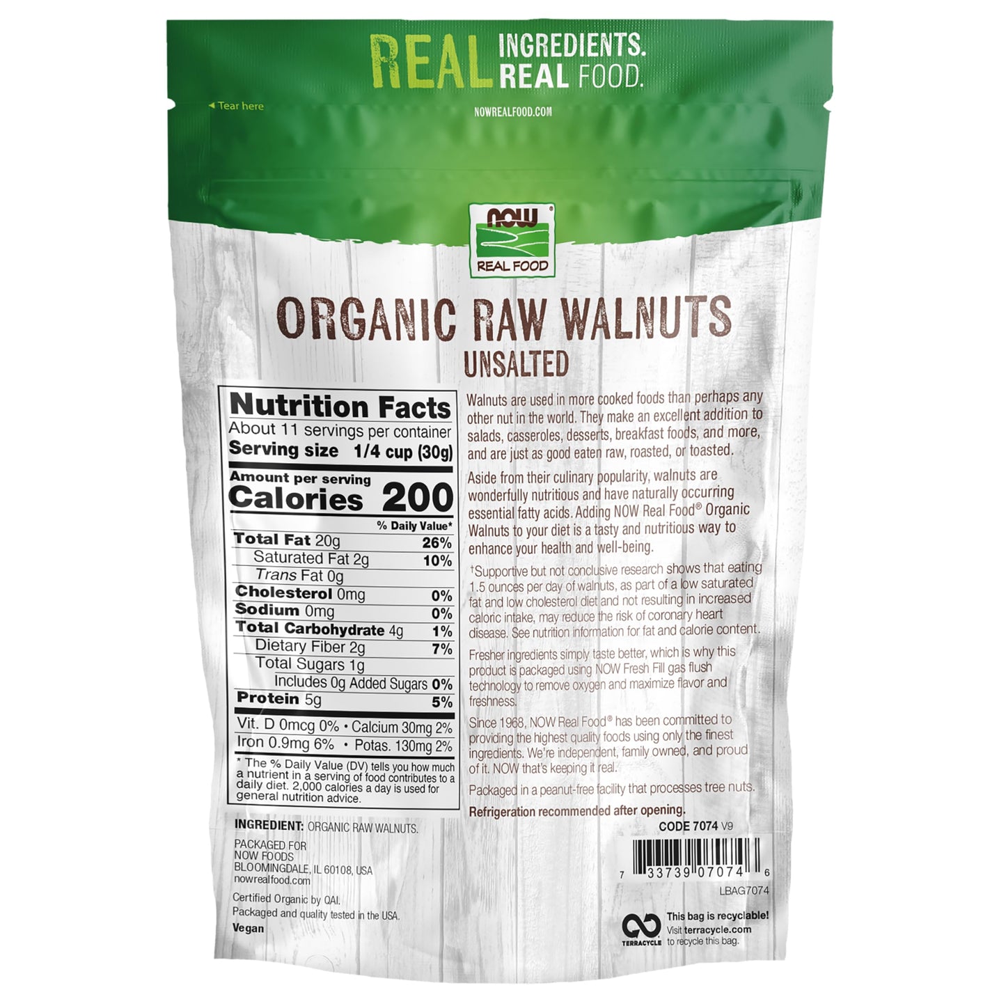 NOW Foods, Certified Organic Walnuts, Raw and Unsalted, Halves and Pieces, Good Source of Protein and Healthy Fatty Acids, Certified Non-GMO, 12-Ounce