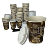 Disposable Cups Bundle by Rsr To-Go. 16 Oz-100ct Paper Coffee Cups with Lids PLUS Stirrers - Eco-Friendly Disposable Cups, Leak-Proof Design for Hot