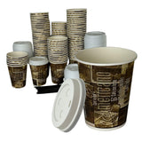 Disposable Cups Bundle by Rsr To-Go. 16 Oz-100ct Paper Coffee Cups with Lids PLUS Stirrers - Eco-Friendly Disposable Cups, Leak-Proof Design for Hot