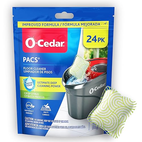 O-Cedar PACS Hard Floor Cleaner, Crisp Citrus Scent 24 Count (1-Pack) | Made with Naturally-Derived Ingredients | Safe to Use on All Hard Floors |