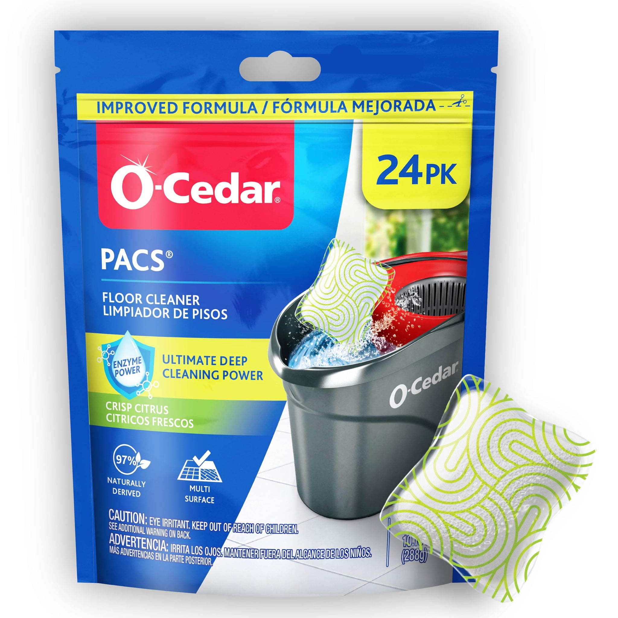 O-Cedar PACS Hard Floor Cleaner, Crisp Citrus Scent 24 Count (1-Pack) | Made with Naturally-Derived Ingredients | Safe to Use on All Hard Floors |