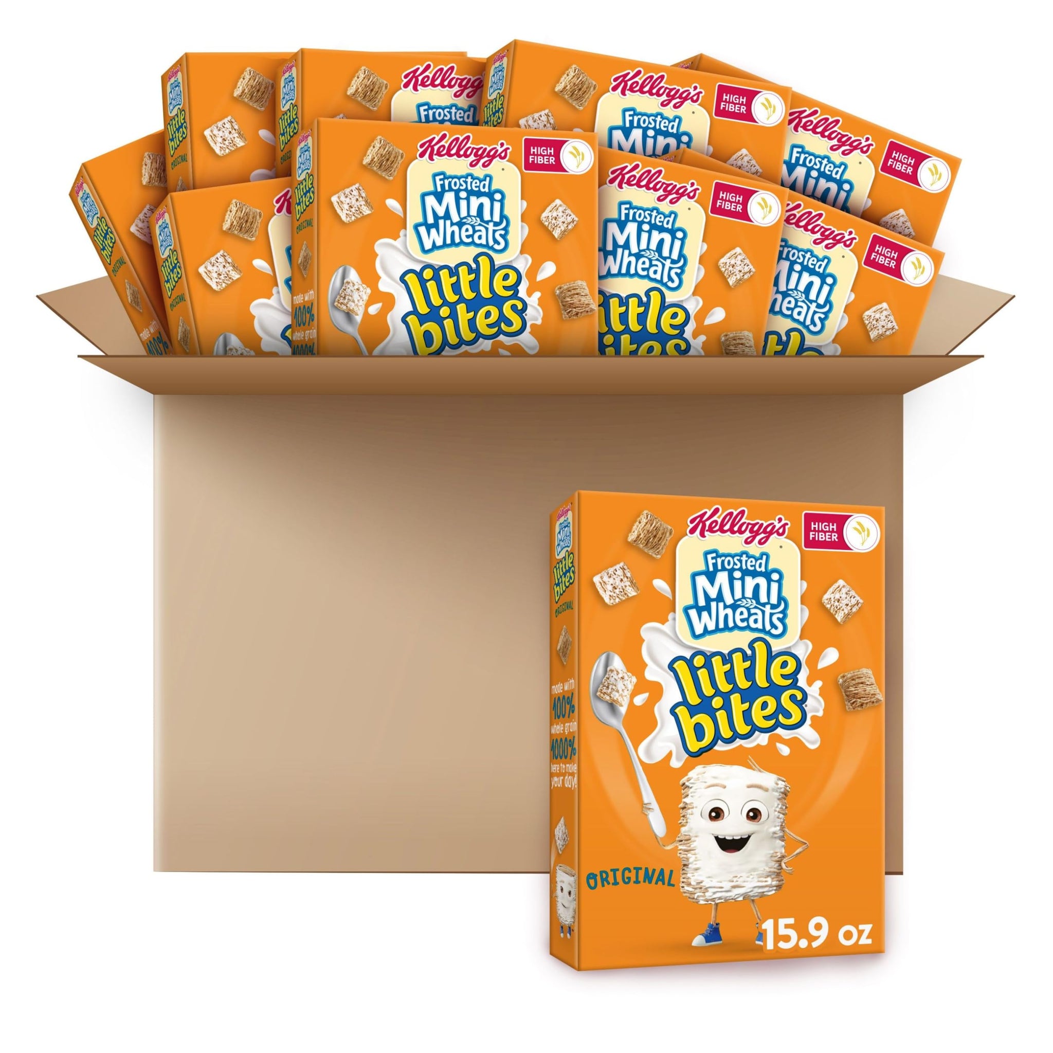 Kellogg's Frosted Mini-Wheats Little Bites Cold Breakfast Cereal, Fiber Cereal, Kids Snacks, Original (10 Boxes)