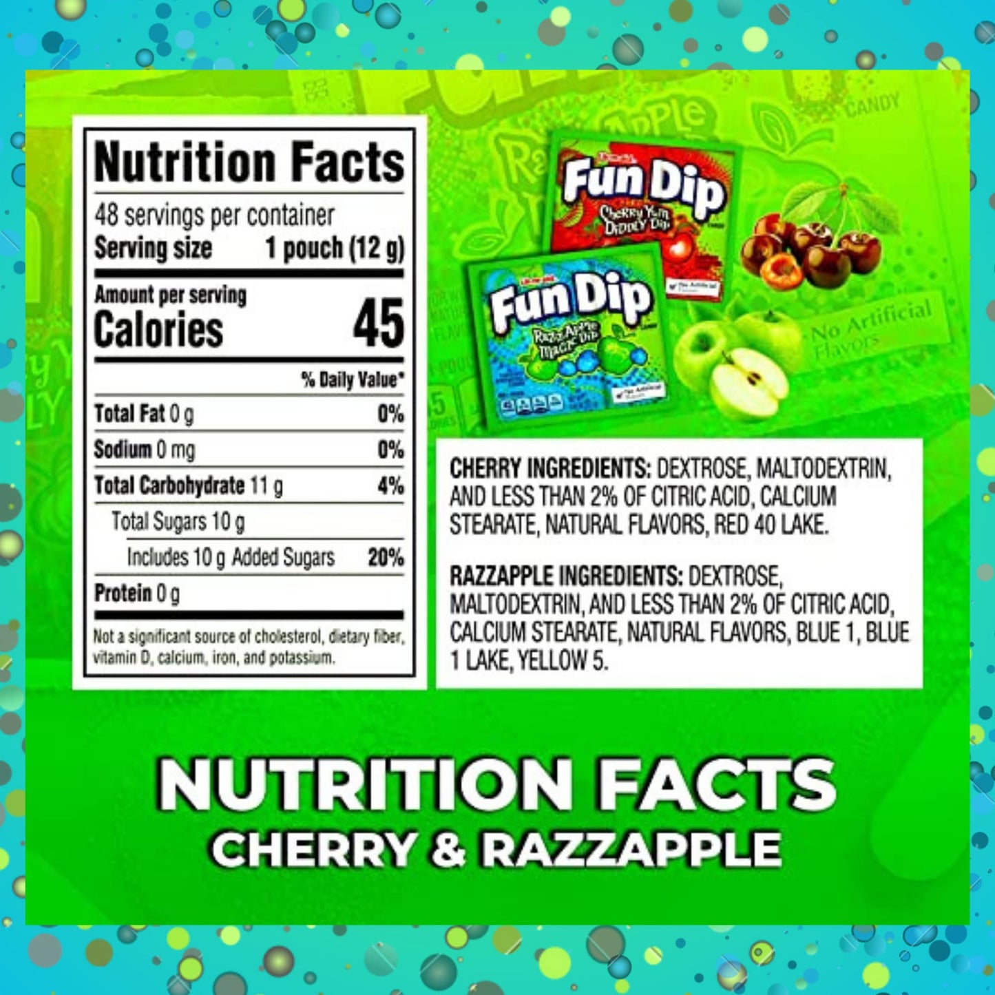Fun Dip Candy Bulk - Cherry Yum & Razz Apple Flavors (96 count, 0.43 oz each)