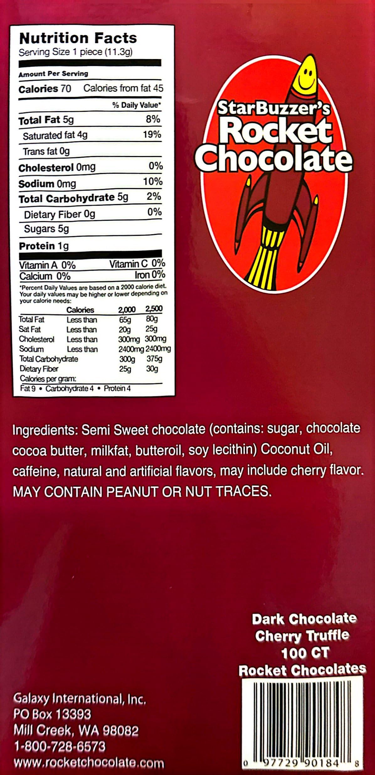 Rocket Chocolate Dark Chocolate Cherry Flavored Caffeinated Chocolate Truffles, 100 count, Mini