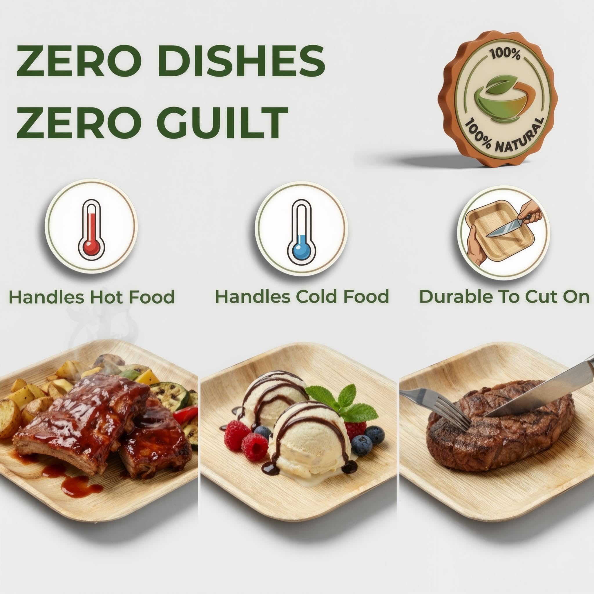 brheez Bamboo Plates Disposable Palm Leaf Plates | 6 inch bamboo appetizer plates | Eco Compostable Biodegradable Plates 50 peice