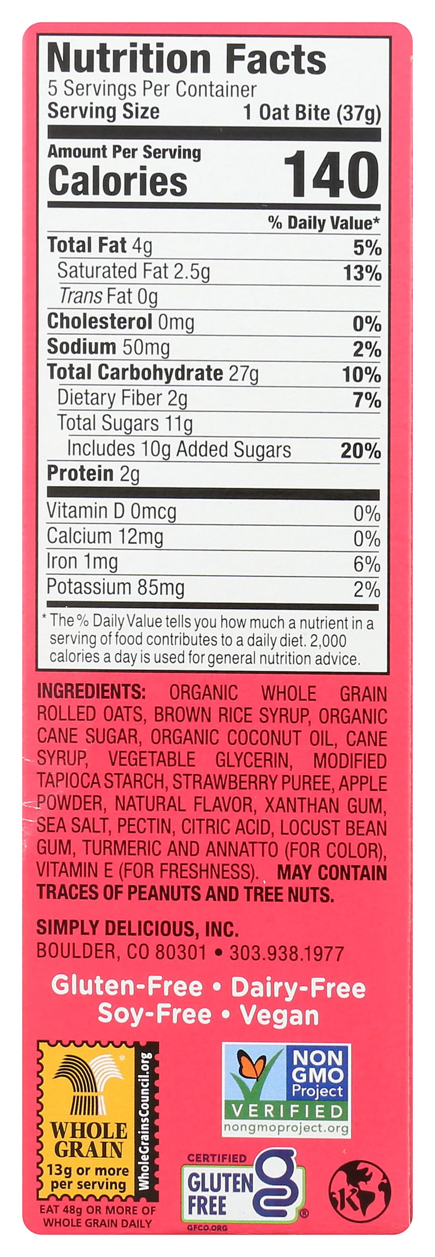 Bobos Oat Bars Bites Stuffed Strawberry 5Pc 6.5 OZ