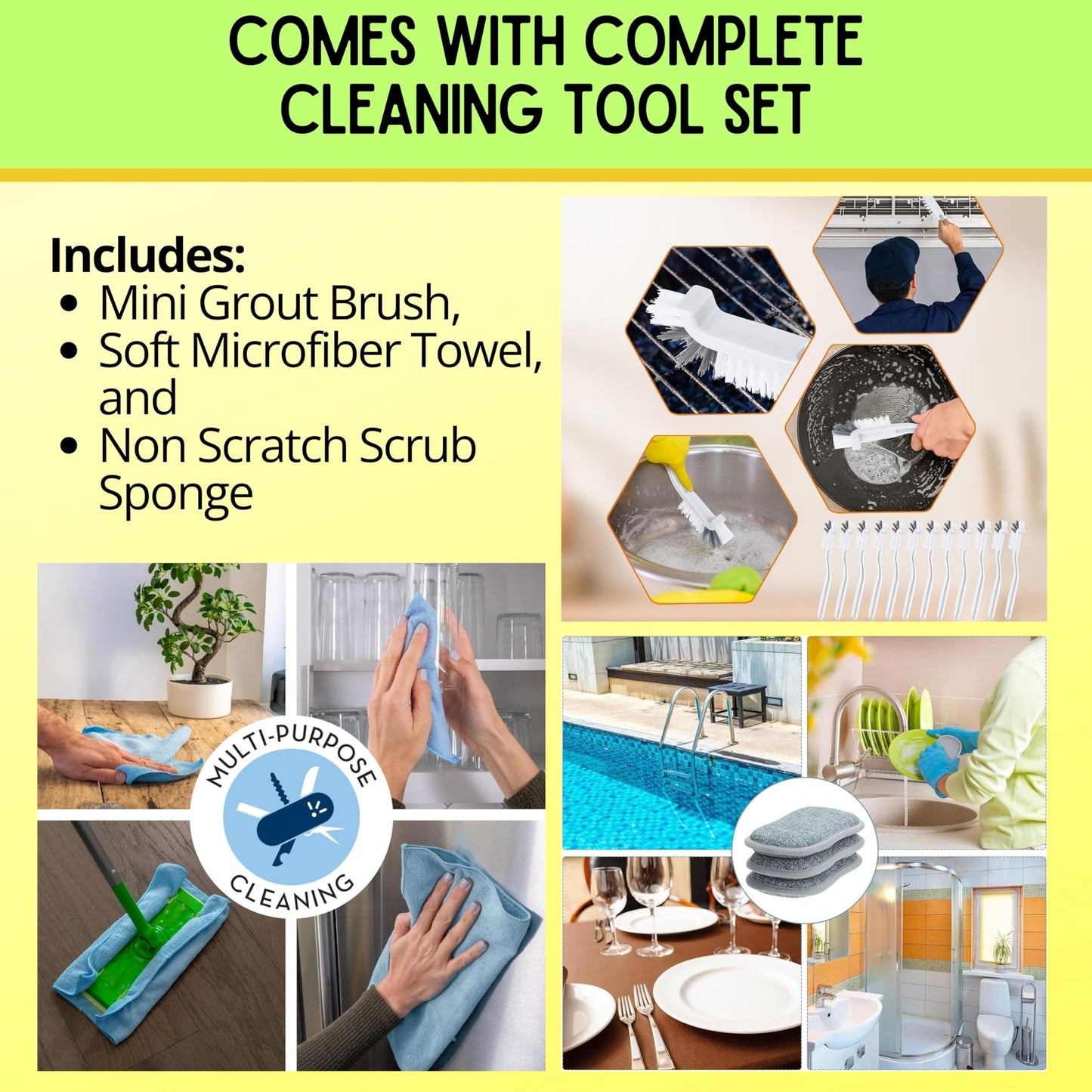 Cozy Home Luxe Bundle - 2 Pack CLR Brilliant Bath Cleaner Bundle With Microfiber Towel, Grout Brush & Scrub Sponge - 26oz CLR Bathroom Cleaner Spray