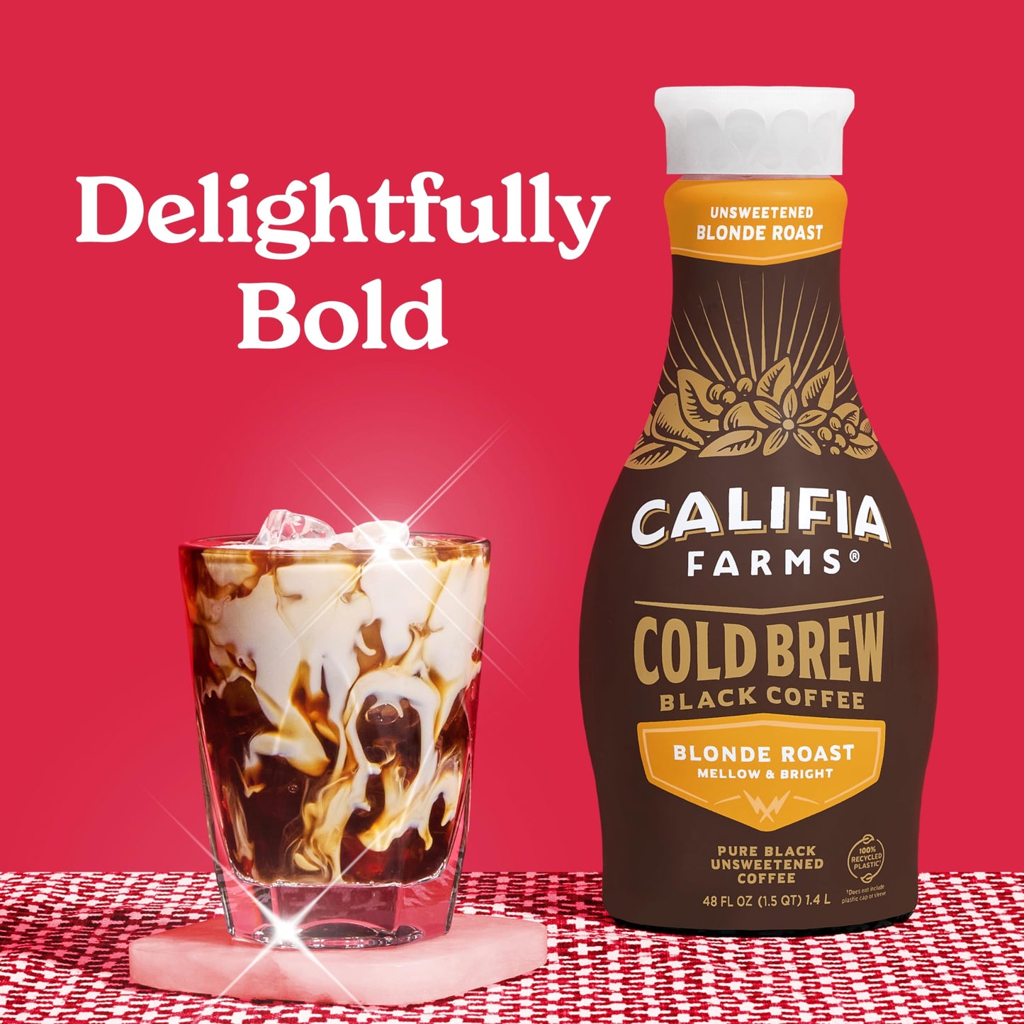 Califia Farms - Pure Black Blonde Roast Cold Brew Coffee, 48 Oz, 100% Arabica, Plant Based, Vegan, Gluten Free, Non GMO, Sugar Free, Iced Coffee