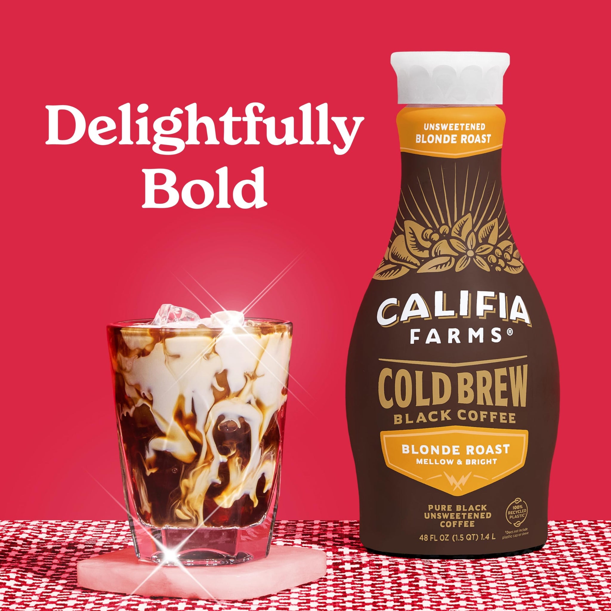Califia Farms - Pure Black Blonde Roast Cold Brew Coffee, 48 Oz, 100% Arabica, Plant Based, Vegan, Gluten Free, Non GMO, Sugar Free, Iced Coffee