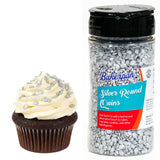 Bakerpan Quins Sprinkles for Cake Decorating - 4 Ounces - Silver Edible Confetti Sprinkles for Cupcakes, Ice Cream, Cookies, Cakes (Made in USA)