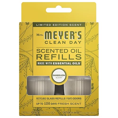 MRS. MEYER'S CLEAN DAY Premium Scented Oil Refills, Dandelion, Contains 2 .67 fl oz Refills