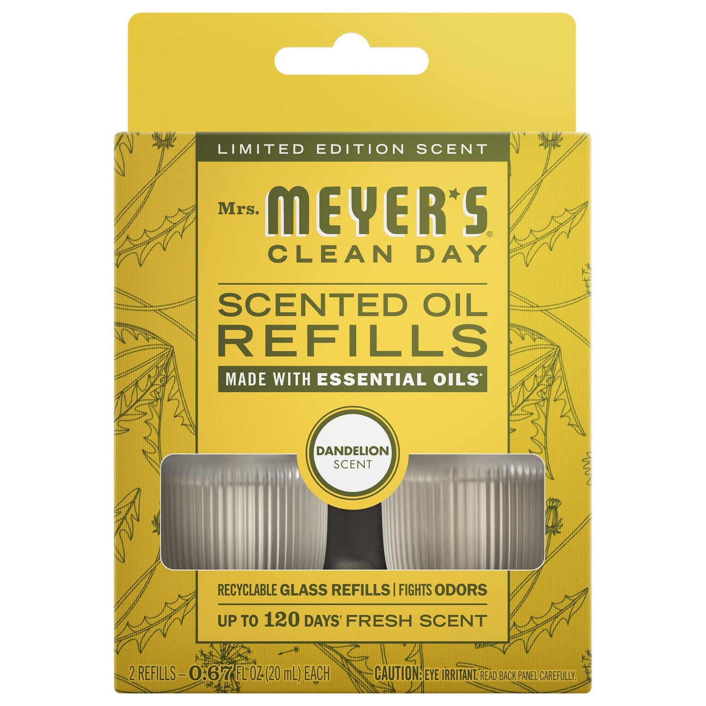 MRS. MEYER'S CLEAN DAY Premium Scented Oil Refills, Dandelion, Contains 2 .67 fl oz Refills