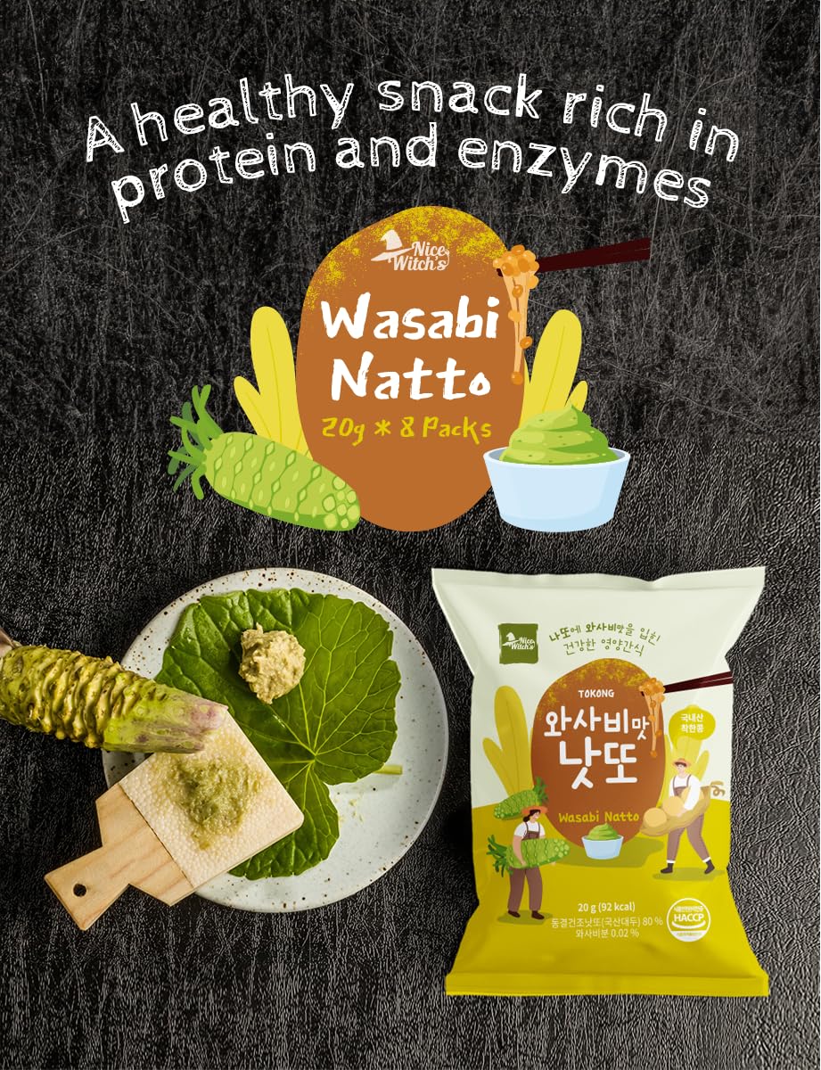 [160g / 5.64oz] Freeze Dried Natto Beans Snack Wasabi Flavor 20g * 8 Packs, Fermented Soybean Snack ???? ?? ??