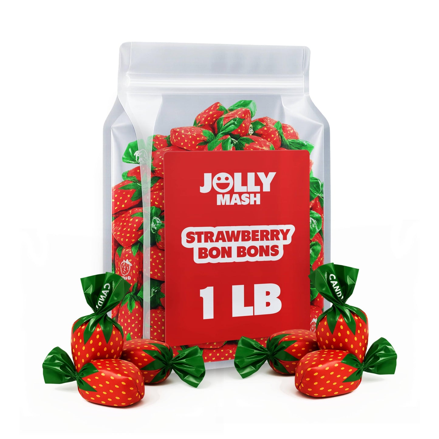 Strawberry Bon Bons Filled Hard Candy | 1 LB | Individually Wrapped Strawberry Candy Bulk Bag