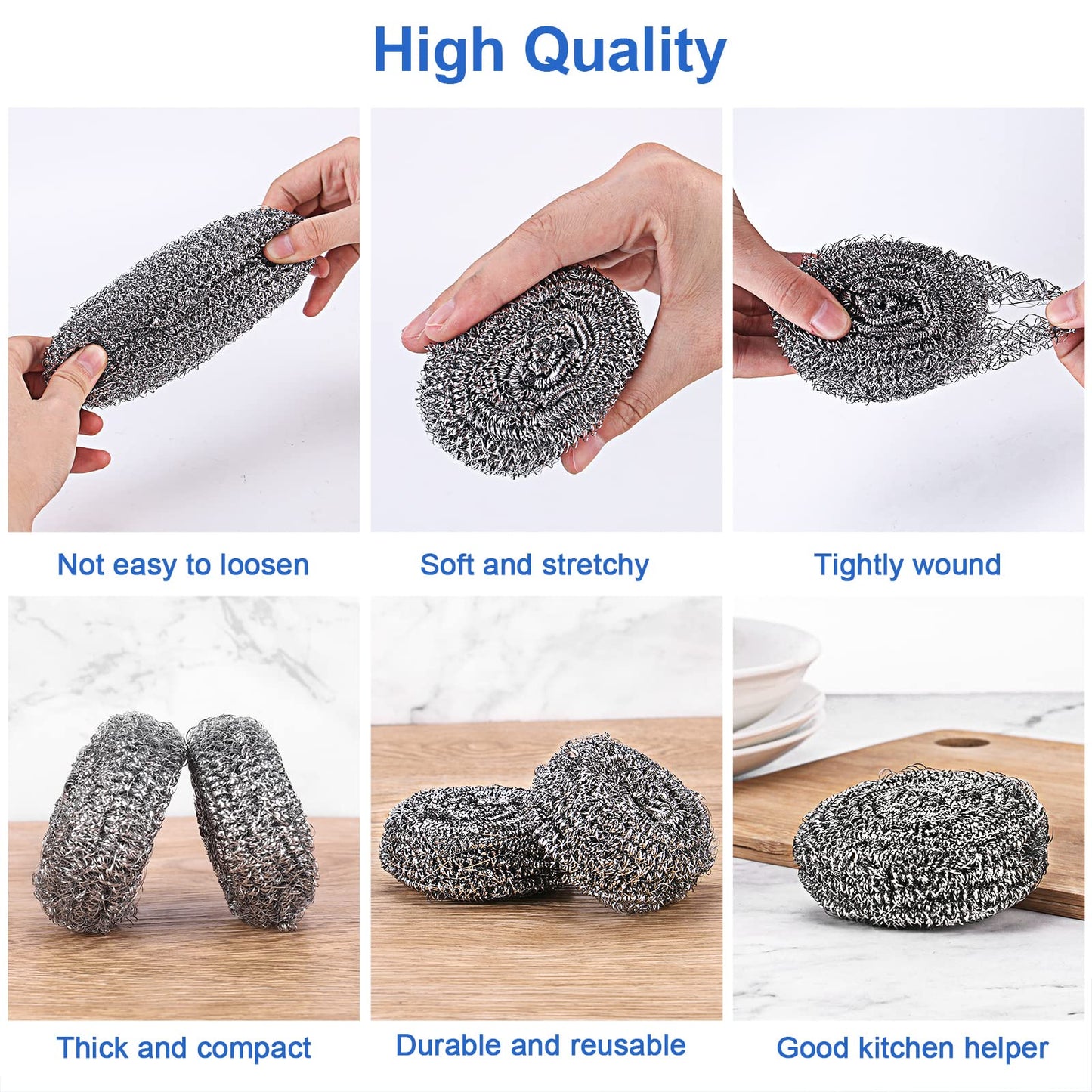 ovwo 12Pack Upgraded Steel Wool Scrubbers - Premium Stainless Steel Scrubber, Metal Scouring Pads, Steel Wool Pads, Kitchen Cleaner, Heavy Duty