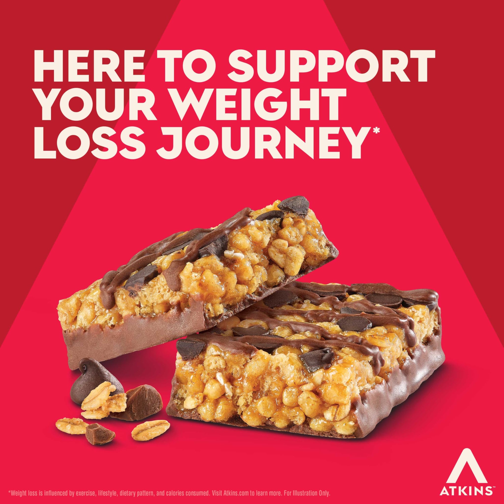 Atkins Chocolate Chip Granola Protein Bar, High Fiber, Low Sugar, 17g Protein, 3g Net Carb, High Protein Bars, Keto Friendly, 12 Count