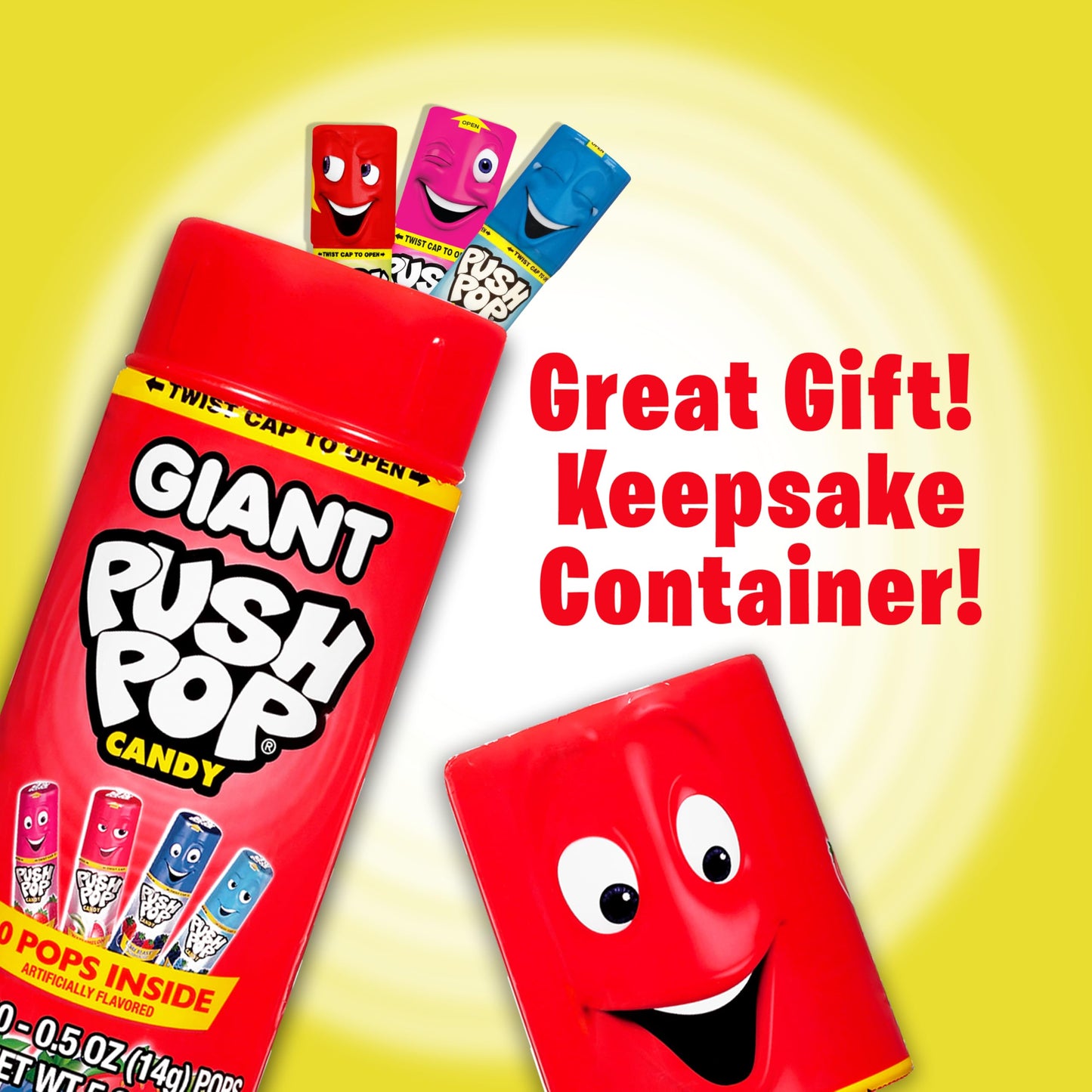Push Pop Giant Candy Lollipop Container, 10 Ct Individually Wrapped in Assorted Fruity Flavors, Full Size, Fun Hard Candy For Party Favors, Birthday