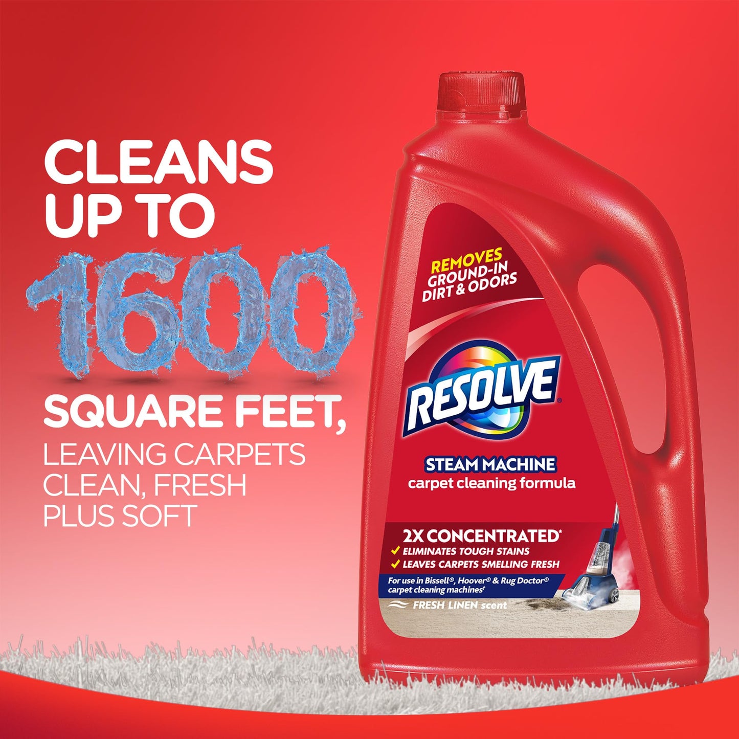 Resolve Steam Carpet Cleaner Solution Shampoo, 3.75 Lb Bottle, 2X Concentrate, Safe for Bissell, Hoover & Rug Doctor, Carpet Cleaner, Carpet Cleaner