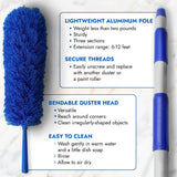 Blue Extension Rod Ceiling Duster with 18-20 feet Reach 3-Stage Aluminum Telescoping Pole - Cathedral, Cobweb, Microfiber, Ceilings Fan Duster