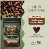 PrimePick's Brewshroom 10 in 1 Mushroom Coffee with 2000mg Adaptogenic Mushrooms, Instant, Arabica Medium Roast, Gluten-Free, Jitter-Free, No Added