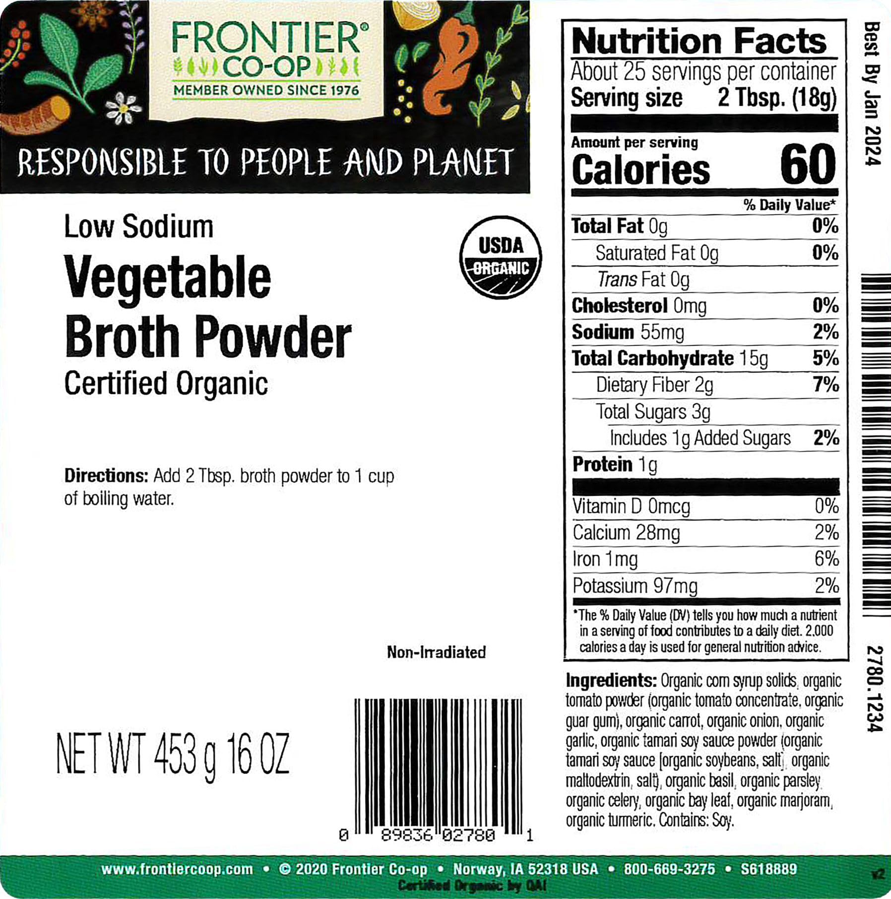 FRONTIER HERB Vegetable Low Sodium Organic Broth Powder, 16 Ounce