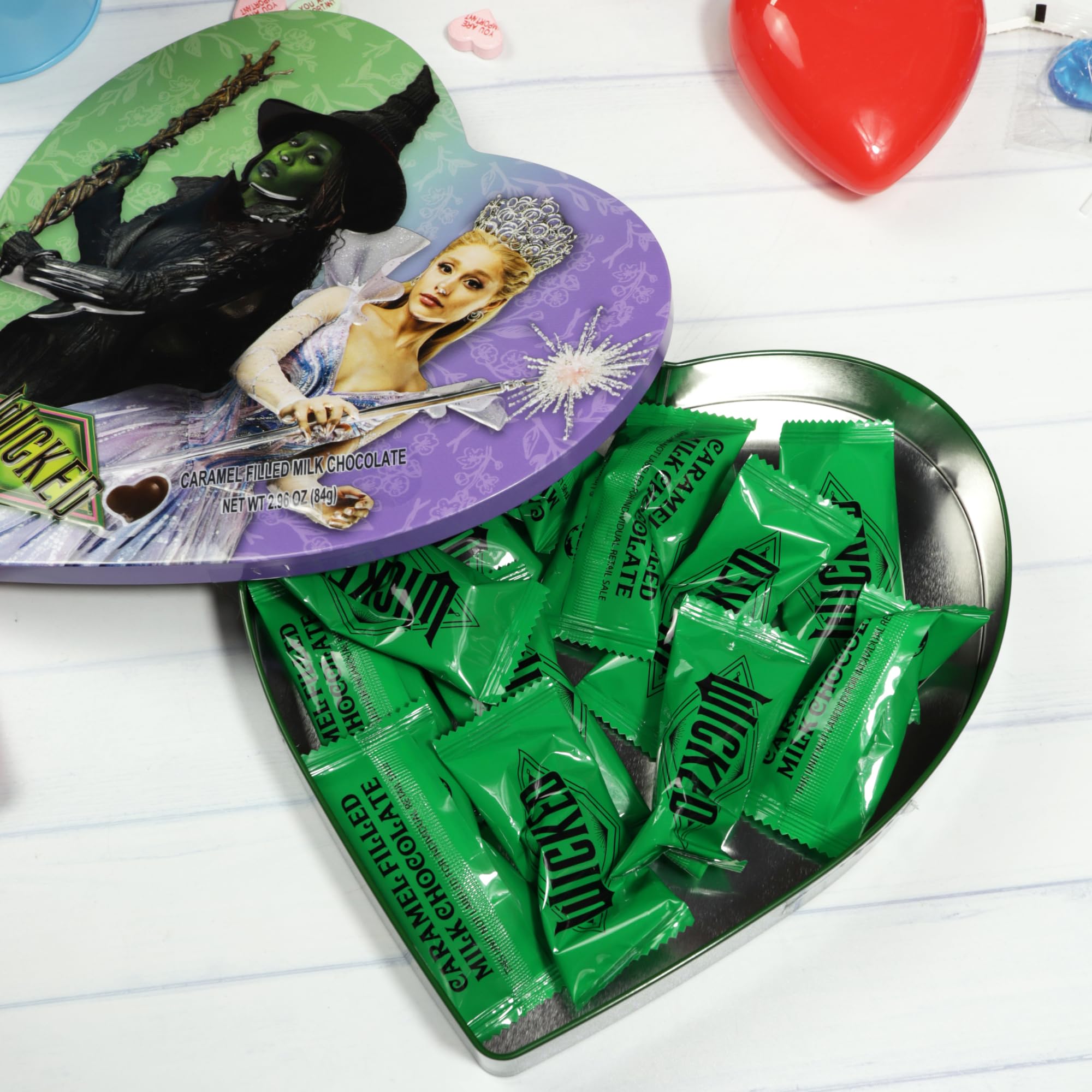 Wicked Heart Box with Caramel Filled Milk Chocolates Inside, Individually Wrapped Pieces, Collectible Candy Gift, 2.96 Ounces