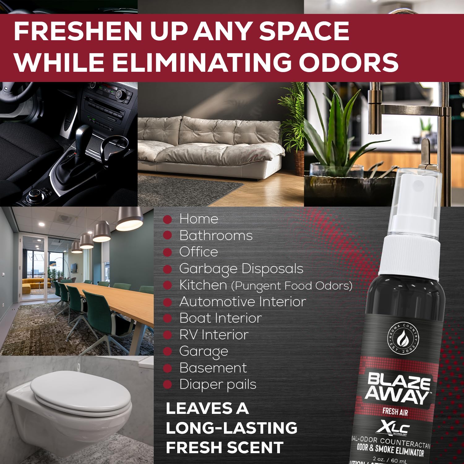 Blaze Away Commercial Air Freshener & Odor Eliminator for Strong Odor - Industrial-Grade Room Spray & Room Deodorizer for Home, Car, Smoke & Pet Odors