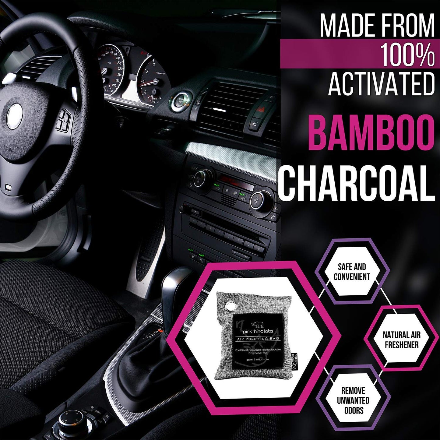 Nature Fresh Premium Bamboo Charcoal Air Purifying Bag - Scent Free Odor Eliminator for Home and Car- Kid and Pet Friendly Air Fresheners and Odor