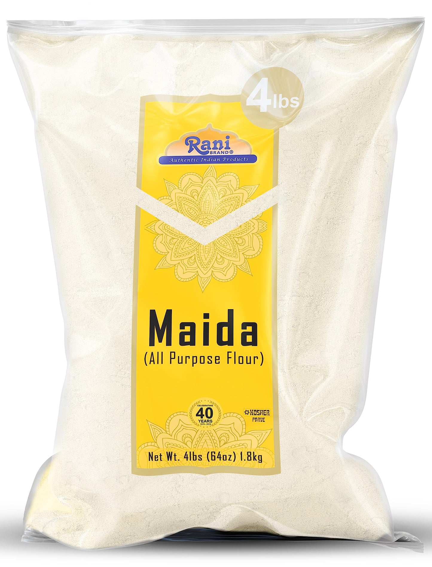 Rani Maida Flour (Indian All Purpose Flour) 64oz (4lbs) 1.81kg Bulk ~ All Natural | Vegan | Gluten Friendly | NON-GMO | Kosher | Indian Origin
