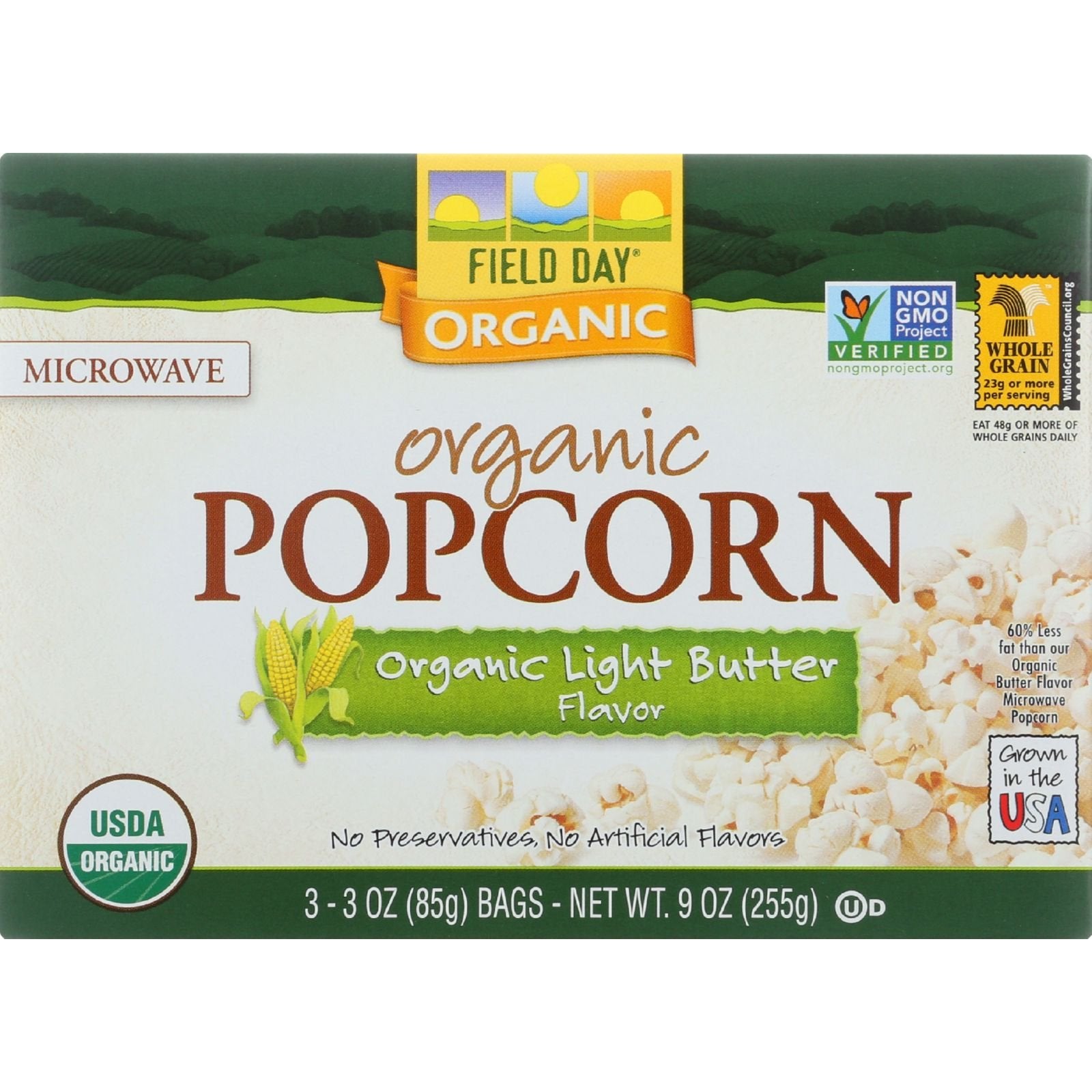 Field Day Organic Microwave Popcorn, Light Butter, 12 Count
