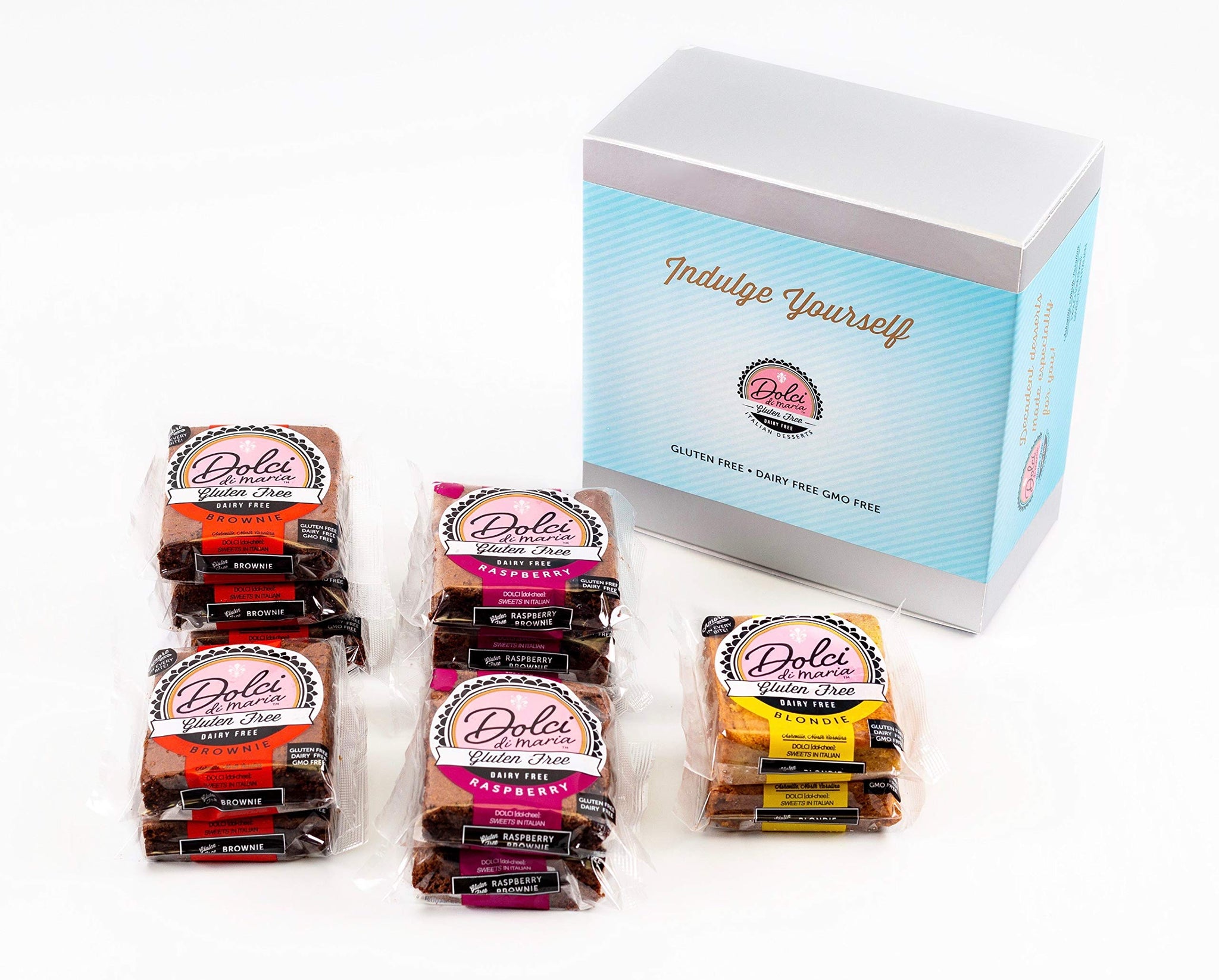 Dolci di Maria | Chocolate Raspberry Blondie Brownie Gift Pack | Gluten & Dairy Free Snack | 1 Pack of 12 Brownies, 3.0 ounce each