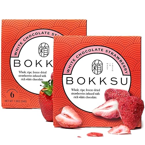 Bokksu White Chocolate-Infused Freeze Dried Strawberries 6-Piece Box (2-Pack) - Authentic Japanese Individually Wrapped Freeze Dried Strawberry Fruit