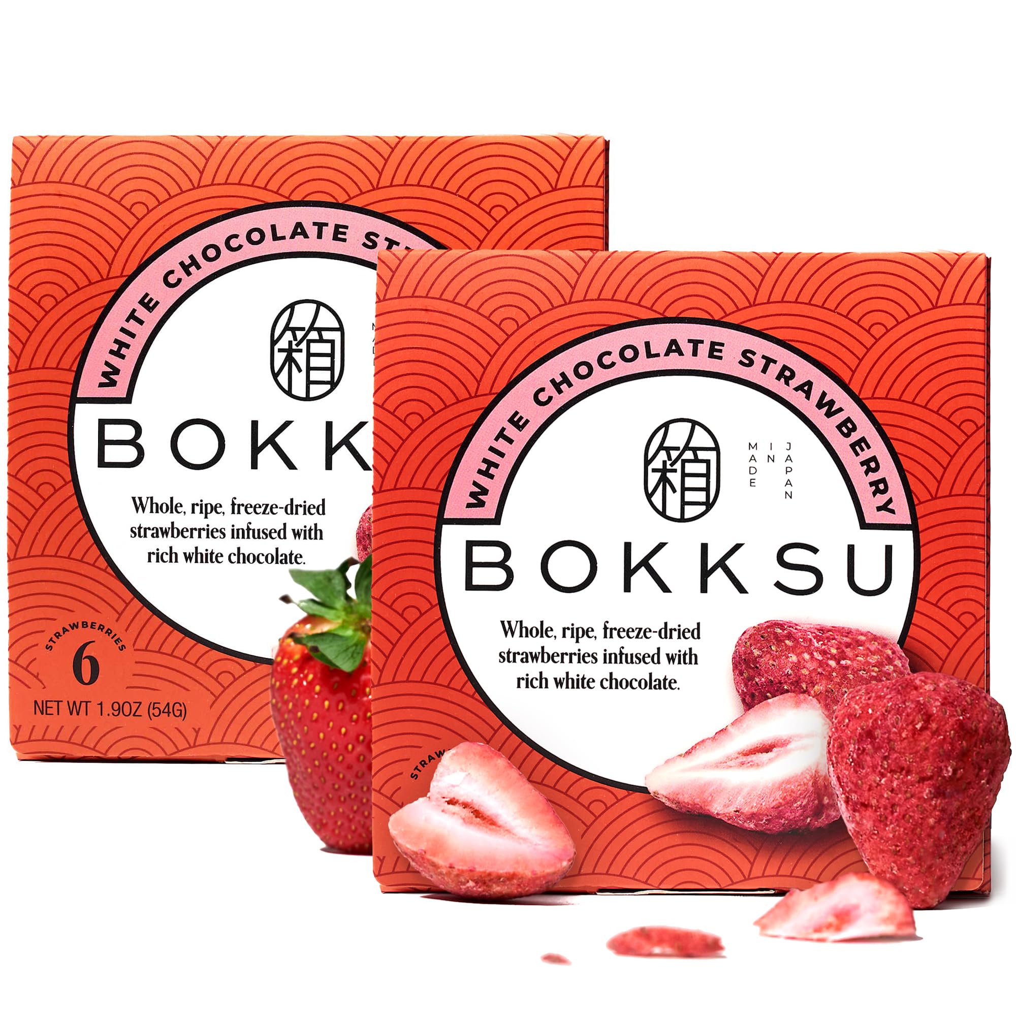 Bokksu White Chocolate-Infused Freeze Dried Strawberries 6-Piece Box (2-Pack) - Authentic Japanese Individually Wrapped Freeze Dried Strawberry Fruit