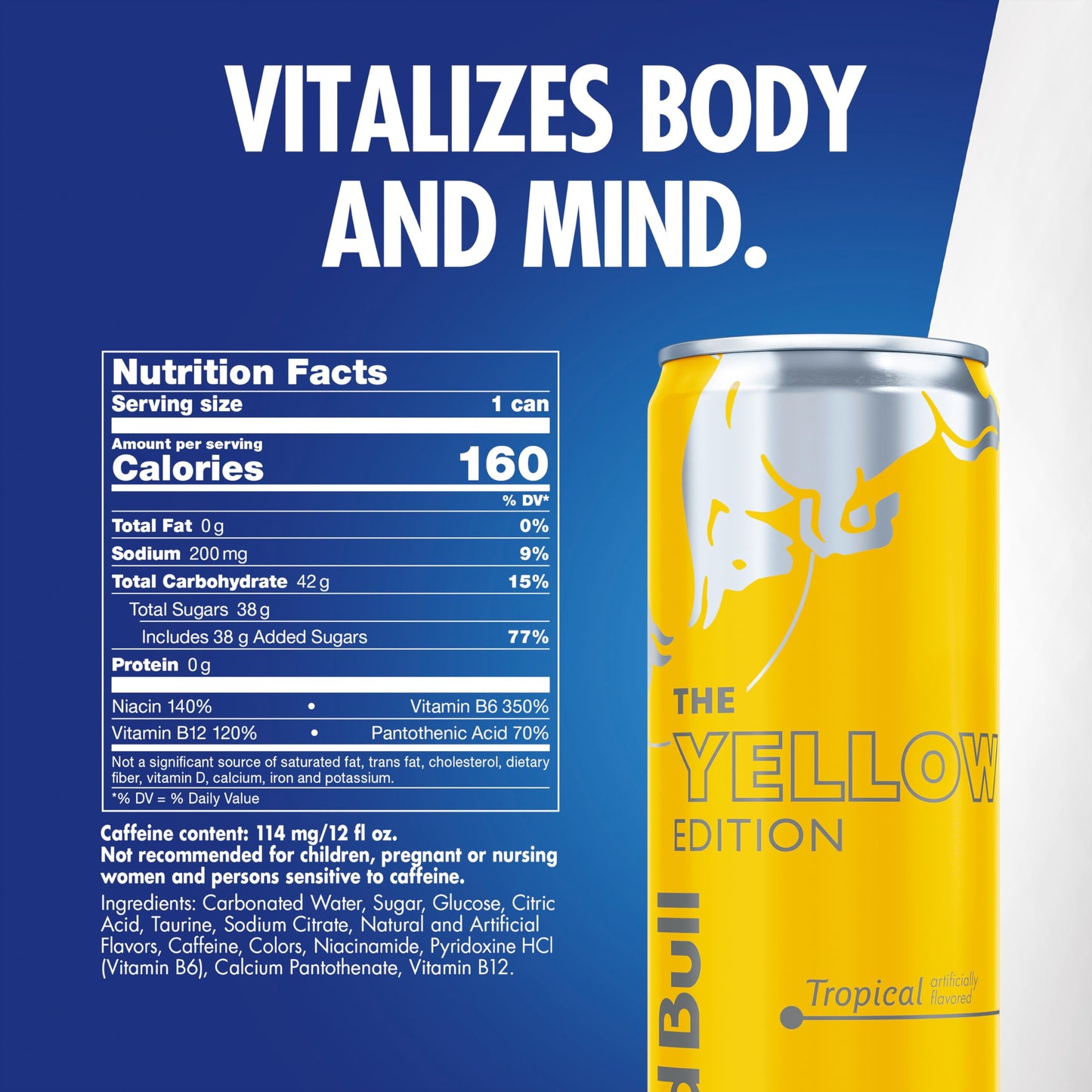 Red Bull Yellow Edition Tropical Energy Drink. 12 Fl Oz, 4 Cans