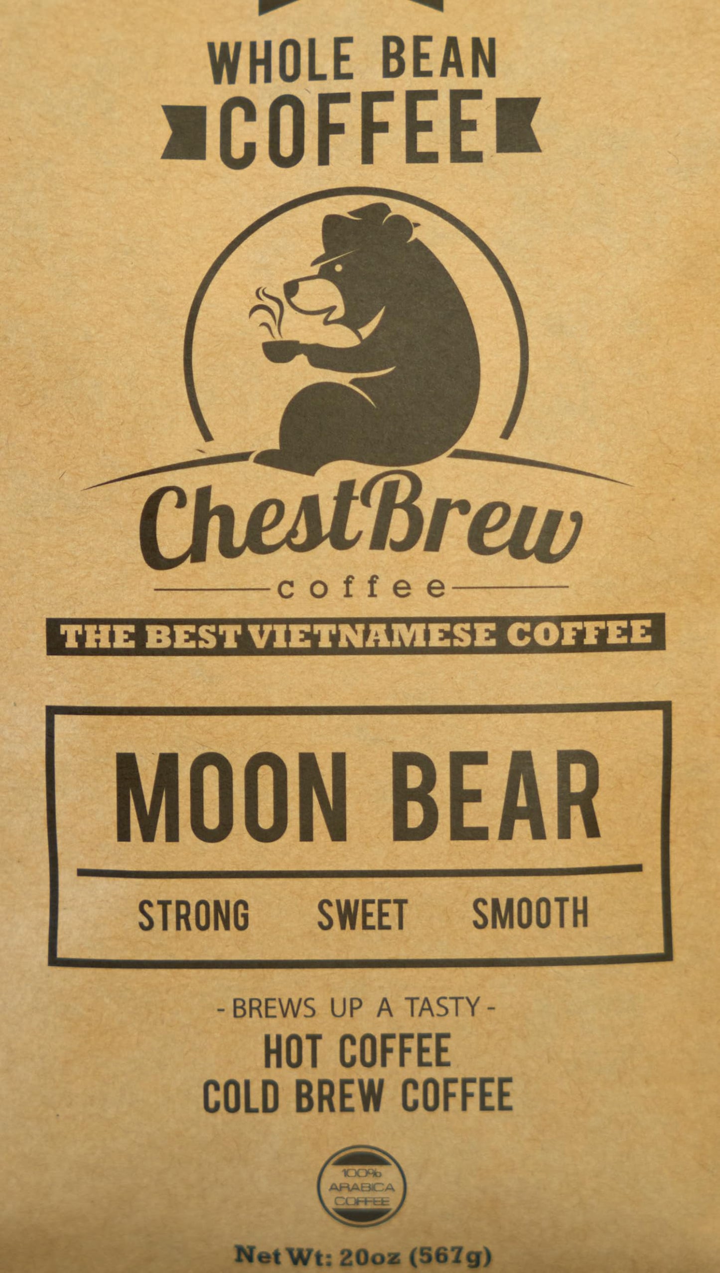 ChestBrew Moon Bear - Strong Smooth Vietnamese Whole Bean Coffee, 20 oz