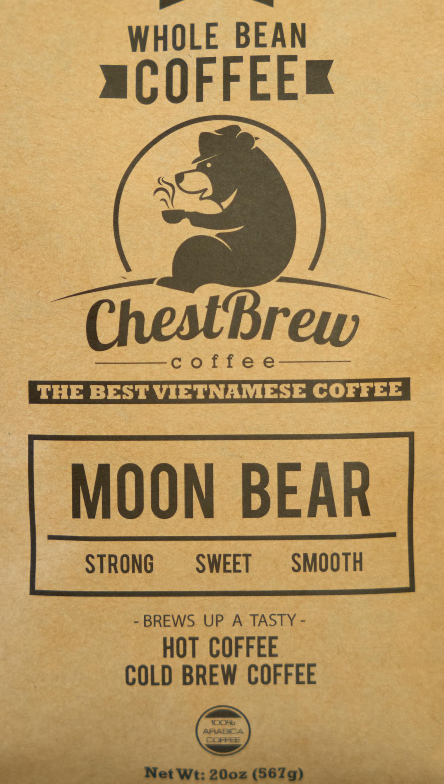 ChestBrew Moon Bear - Strong Smooth Vietnamese Whole Bean Coffee, 20 oz