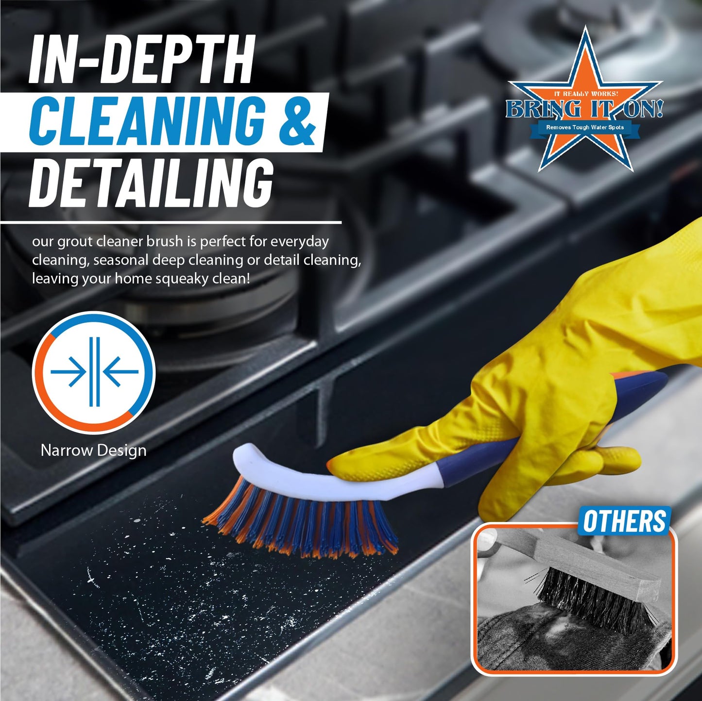 Bring It On Grout Cleaning Brush 6-Pack- Crevice Cleaning Brush with Stiff Nylon Bristles - 8-inch Heavy-Duty Grout and Tile Cleaner Brush - Scrubbing