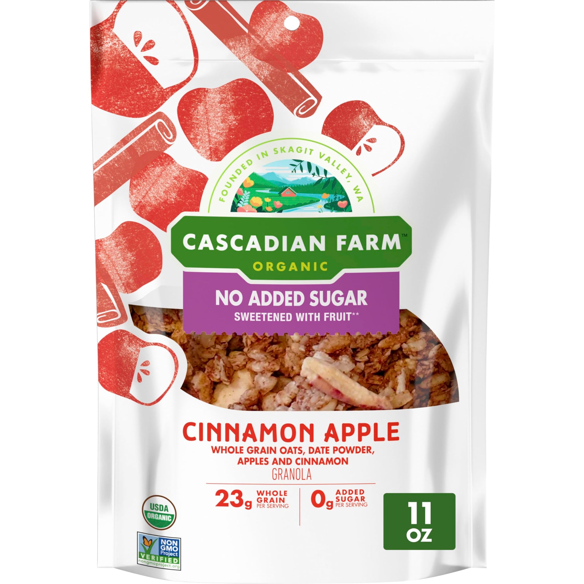 Cascadian Farm, Granola Cinnamon Apple No Added Sugar, 11 Ounce
