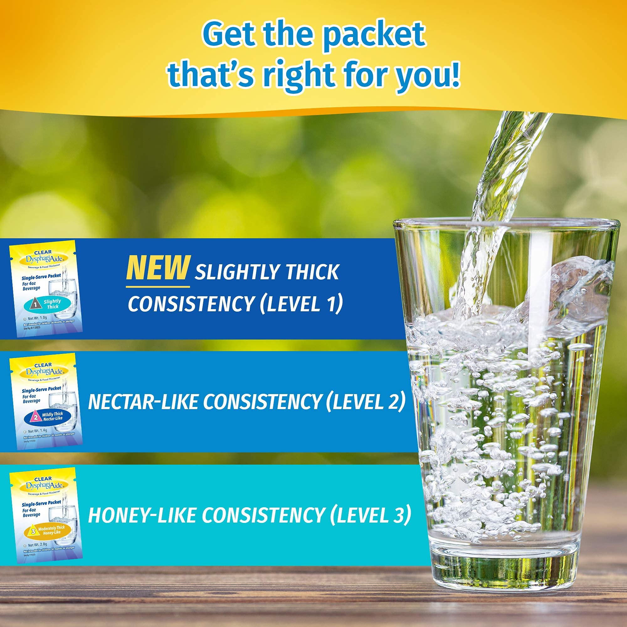 Clear DysphagiAide Thickener, Level 2 Mildly Thick (Nectar-Like) Single Serving Packets, 24 Count