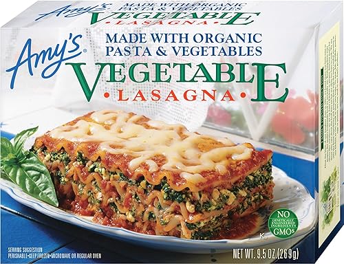 Amy's Frozen Meals, Vegetable Lasagna, Made With Organic Pasta and Vegetables, Microwave Meals, 9.5 Oz
