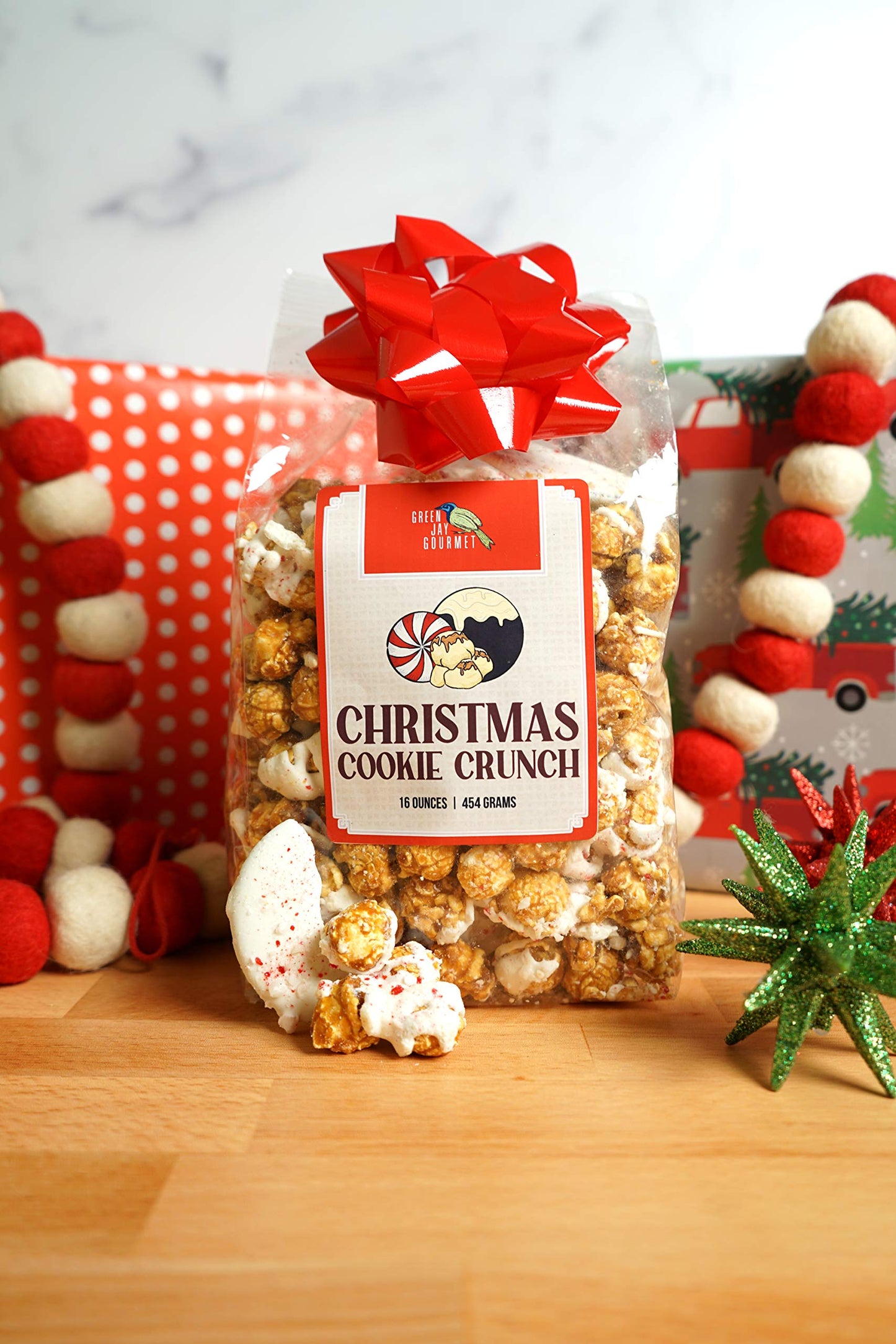 Green Jay Gourmet Popcorn - Christmas Cookie Crunch Caramel Popcorn - Handmade & Fresh Caramel Corn w/Peppermint Oreo Christmas Cookies & White