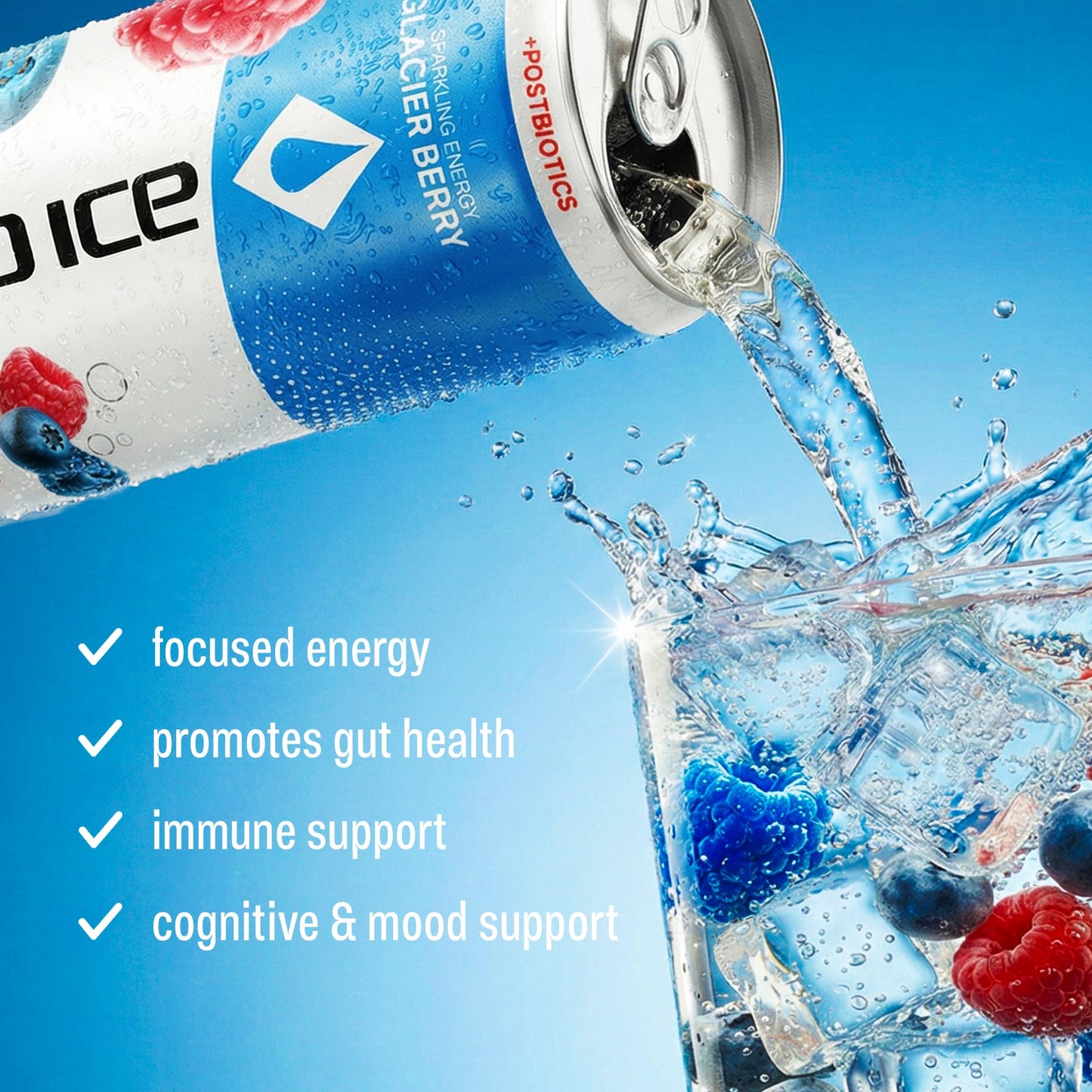 Liquid Ice Energy Drink - Zero Sugar, With Postbiotics For Gut-Health, Natural Caffeine, 120mg Caffeine, L- Theanine, Antioxidant Support, Clean