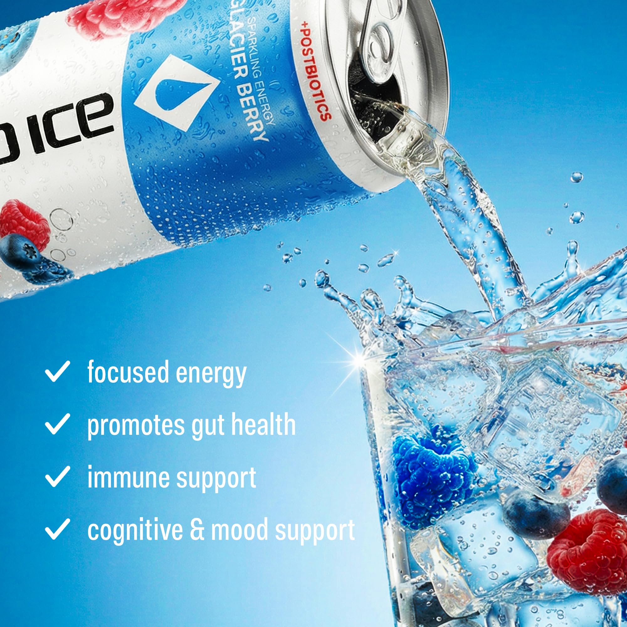 Liquid Ice Energy Drink - Zero Sugar, With Postbiotics For Gut-Health, Natural Caffeine, 120mg Caffeine, L- Theanine, Antioxidant Support, Clean