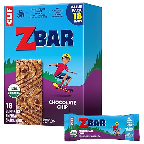 Zbar - Chocolate Chip - Soft-Baked Energy Snack Bars - Non-GMO - 12g Whole Grains - USDA Organic Granola Bars - Snacks for Kids (18 Pack)