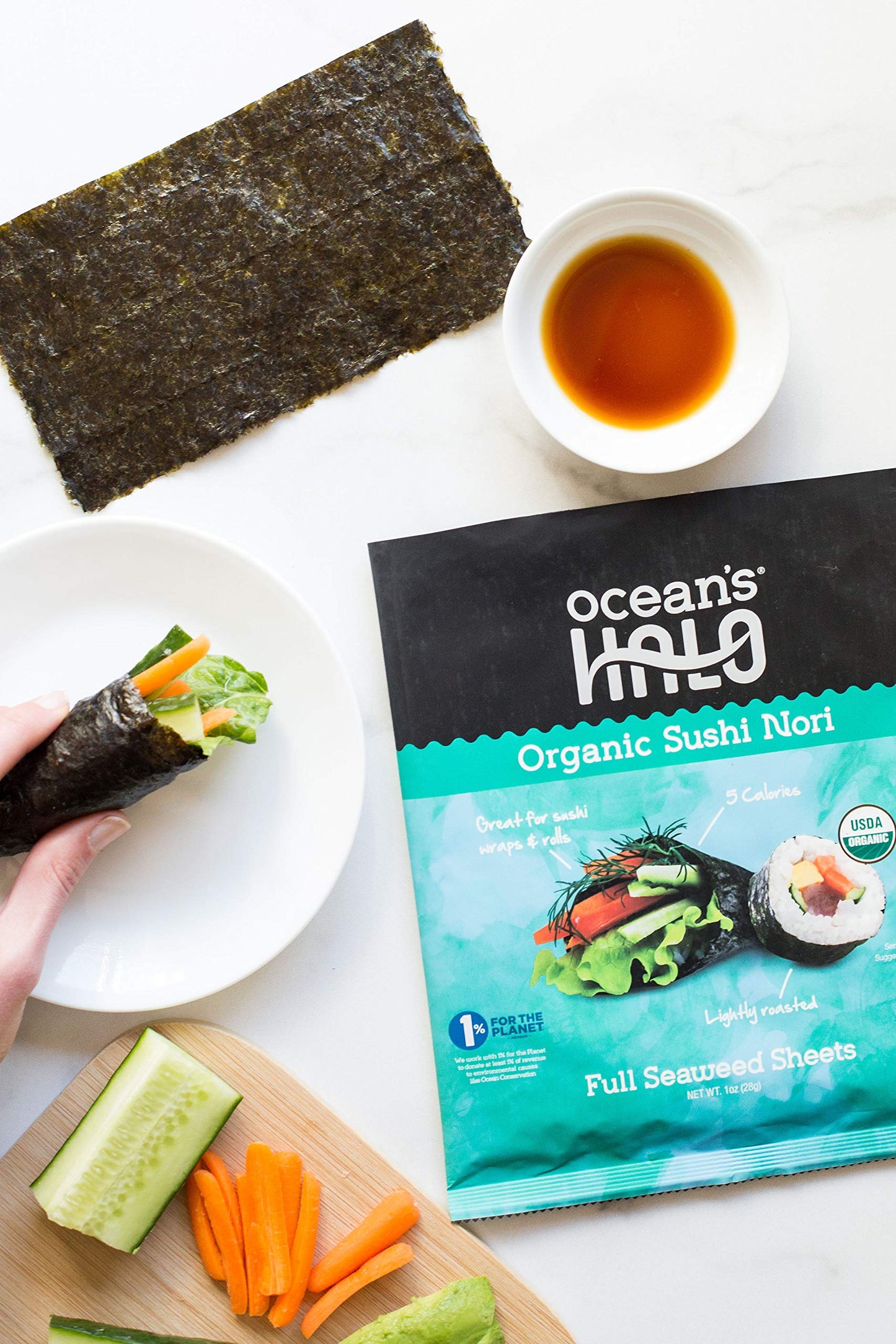 Ocean's Halo Organic Sushi Nori, 5 Pack, Vegan, Perfect for Rolls and Wraps