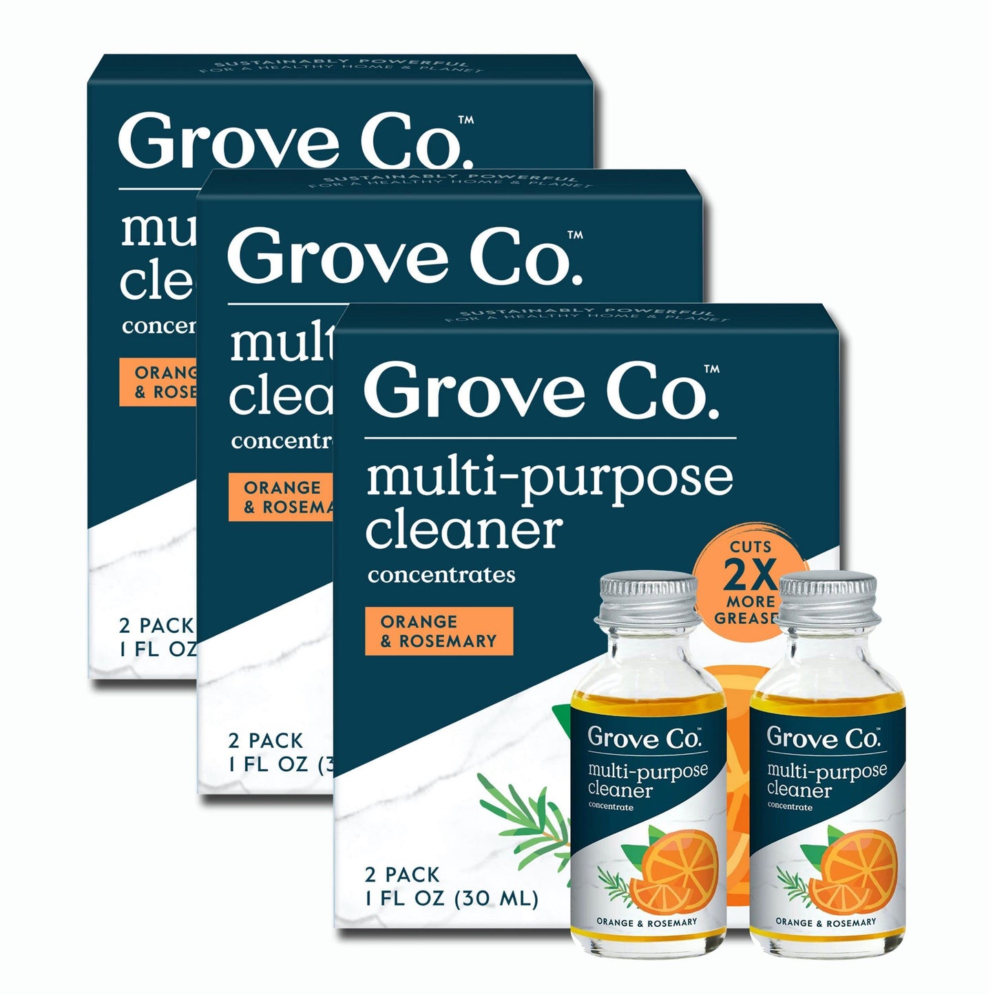 Grove Co. Multi-Purpose Cleaner, Refill Concentrate (6 x 1 Fl Oz) Plant-based Household Cleaning Supplies, Ammonia & Chlorine Free, No Plastic Waste