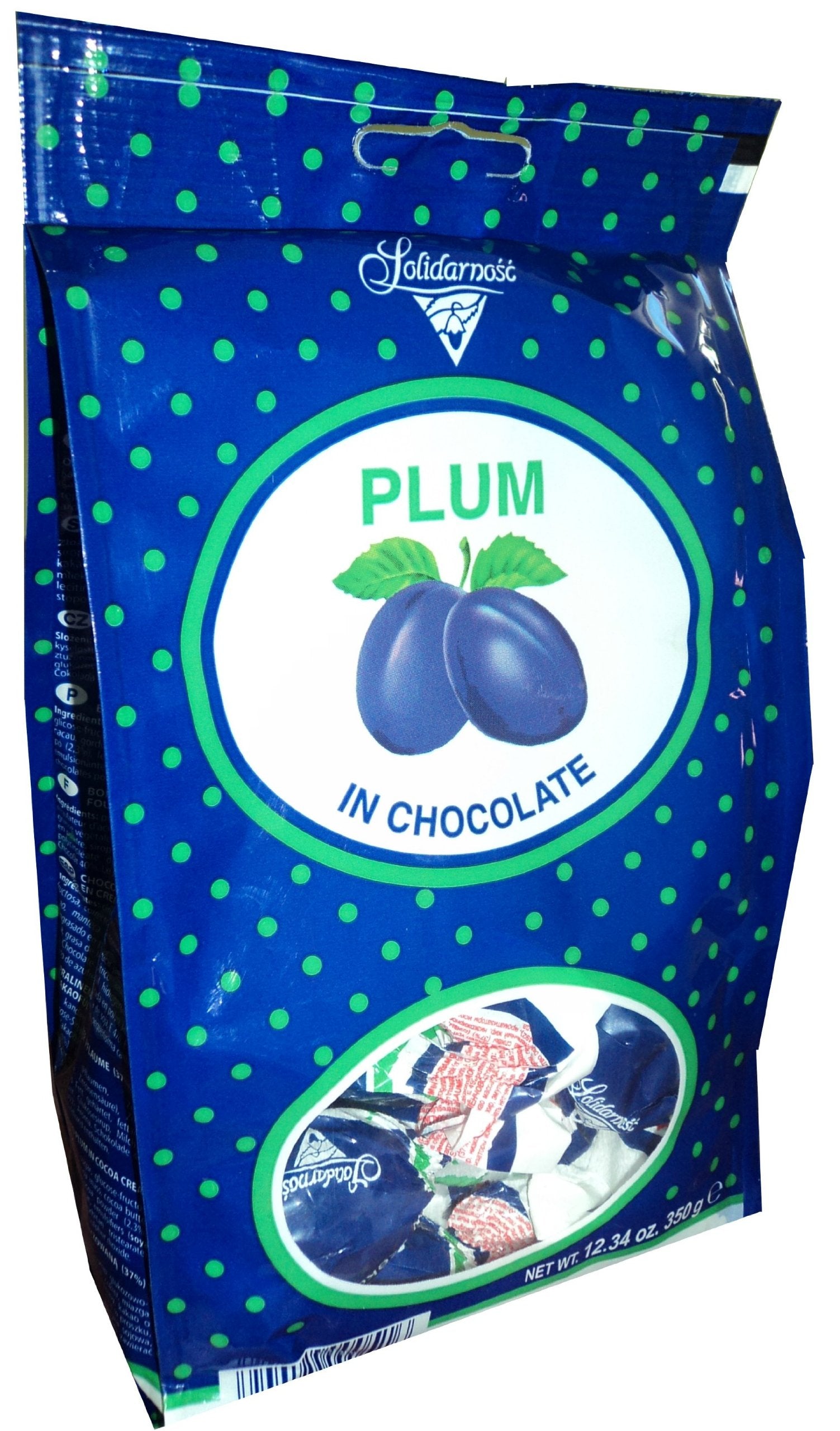 Solidarnosc Candied Plums in Dark Chocolate Sliwka Naleczowska (12.34 Ounces) Pack of 4