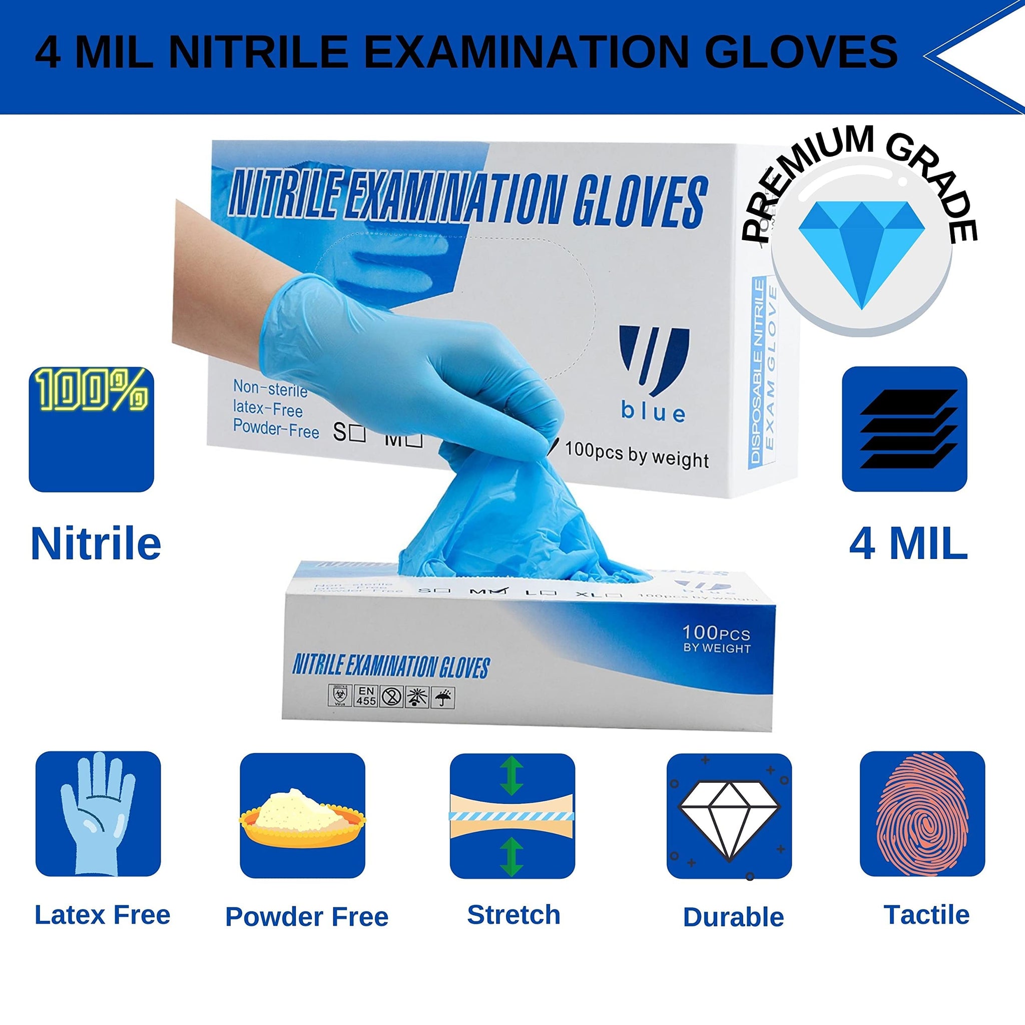 UBLUE 100 Nitrile Gloves, Disposable Gloves 4 MIL, Medical Examination, Non-Sterile, Powder Free, Latex Free Box of 100 Small, UW8284, Small 4mil